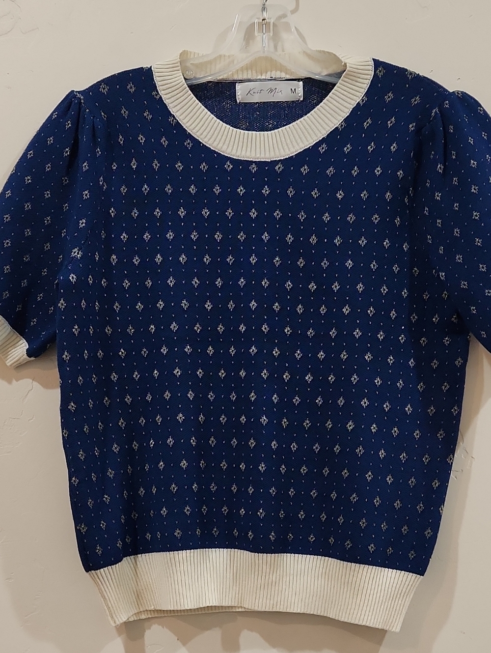 Knit Top with Contrast Trim - Navy & Cream